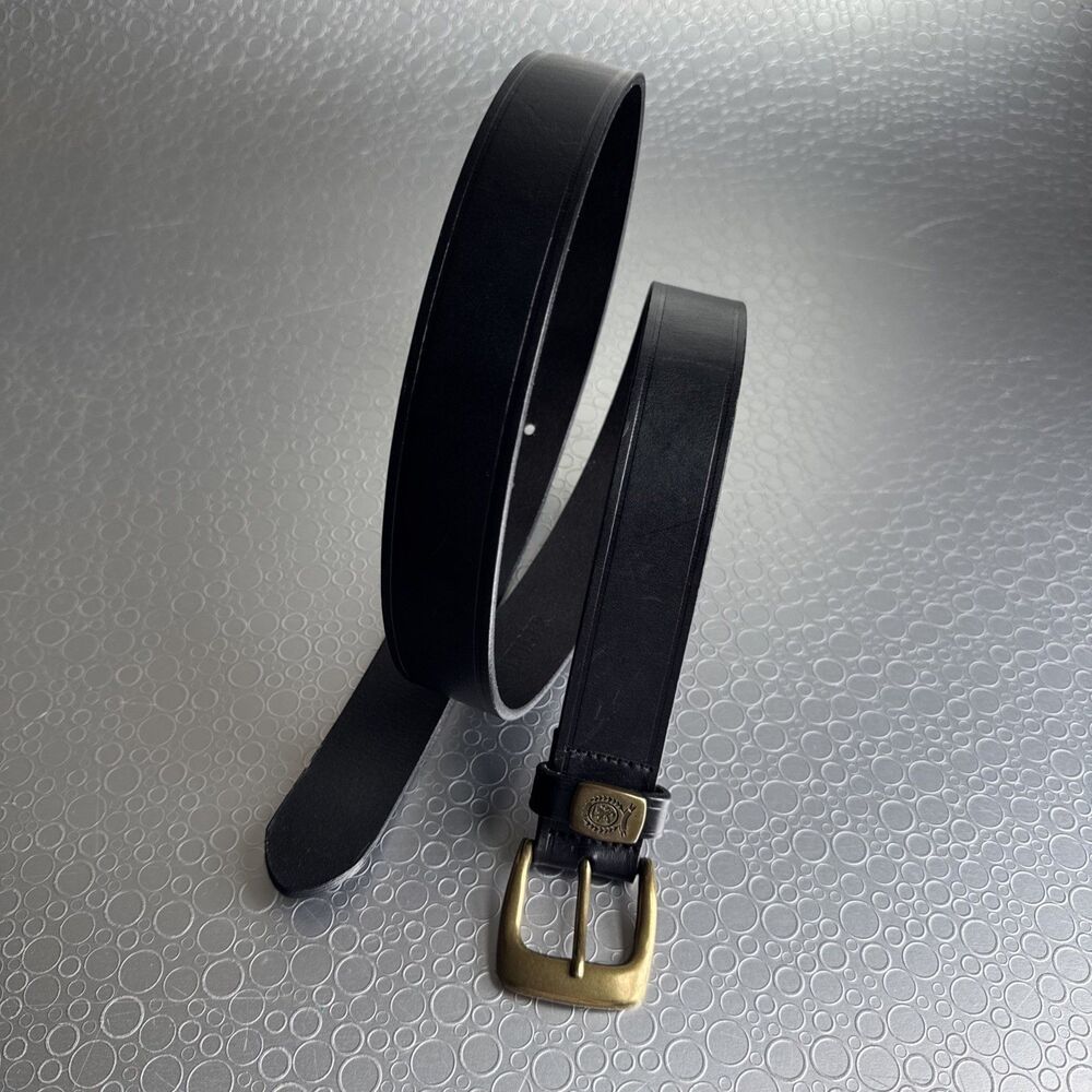 Vintage Tommy Hilfiger Black Leather Dress Belt Crest Logo 90s Mens - Size 38